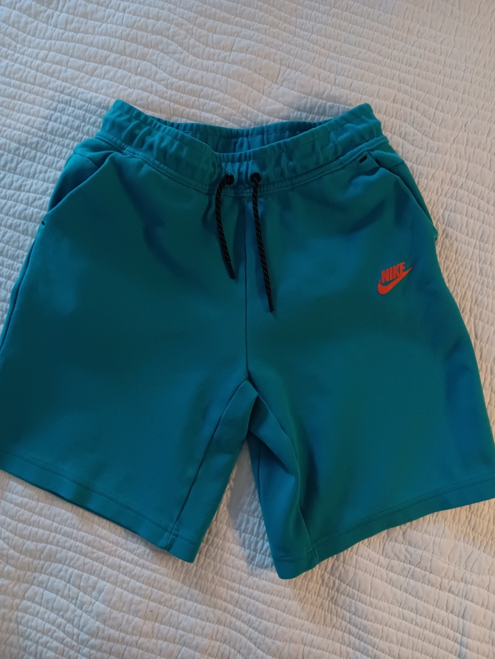 Nike Teck Boys Teal Athletic Shorts with Coral Swoosh